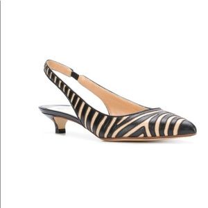 Francesco Russo Paris stripes low heel sling back.